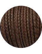 Cordon de cuir rond tresse 4mm marron bison en vente au cm