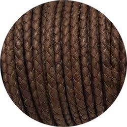 Cordon de cuir rond tresse 4mm marron bison en vente au cm