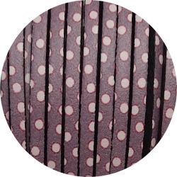 Cuir plat de 3mm imprimé pois blancs sur fond lilas en vente au cm