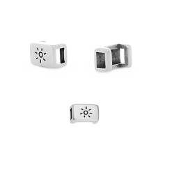 Passant rectangle gravé soleil en zamak placage argent pour cuir plat de 3mm