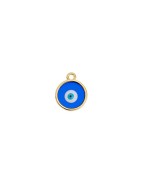 Disque rond de 14mm en métal couleur or émaillé oeil transparent bleu