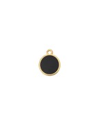 Pendentif rond de 14mm en métal couleur or émaillé noir opaque