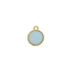 Disque rond de 14mm en métal couleur or émaillé transparent bleu ciel