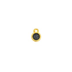 Pendentif rond de 9mm bombé en métal couleur or émaillé glitter noir