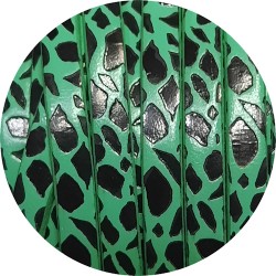 Cuir plat 5mm fantaisie relief noir sur fond vert en vente au cm