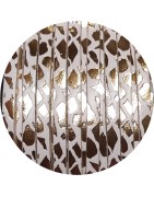 Cuir plat de 3mm fantaisie avec relief blanc et or en vente au cm
