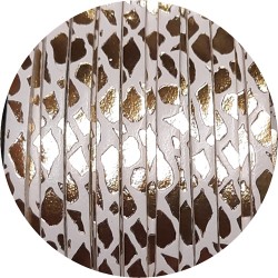 Cuir plat de 3mm fantaisie avec relief blanc et or en vente au cm