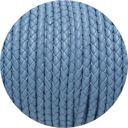 Cordon de cuir rond tresse 3mm bleu ciel-vente au cm