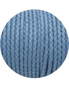 Cordon de cuir rond tresse 3mm bleu ciel en vente au mètre