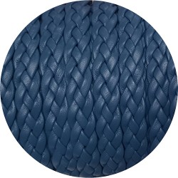 Cordon de cuir plat tresse 10mm bleu gris en vente au cm