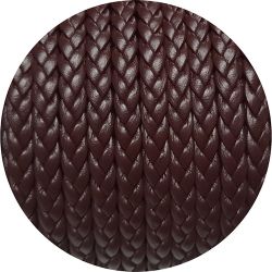 Cordon de cuir plat tresse 5mm bordeaux foncé en vente au cm