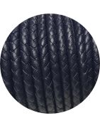 Cordon de cuir rond tressé de 5mm bleu très foncé en vente au cm