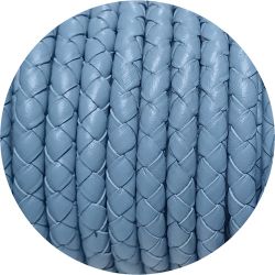Cordon de cuir rond tressé de 5mm ciel en vente au cm