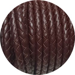 Cordon de cuir rond tressé de 5mm bordeaux foncé en vente au cm