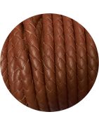 Cordon de cuir rond tressé de 5mm marron version 2 en vente au cm