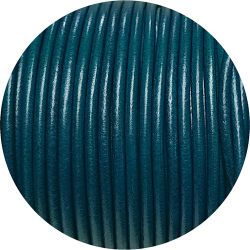 Cordon de cuir rond de 3mm bleu turquoise foncé-Espagne-Premium