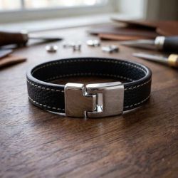 Fermoir crochet lisse à emboitement pour cuir plat de 10mm