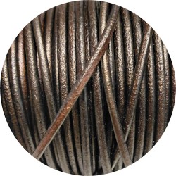 Cordon de cuir rond bronze métallique-3mm-Espagne