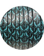 Cuir plat de 5mm avec relief dentelle noire sur fond turquoise 35