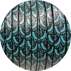 Cuir plat de 5mm avec relief dentelle noire sur fond turquoise 35
