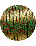 Cuir plat de 5mm relief orange métal sur fond pistache en vente au cm