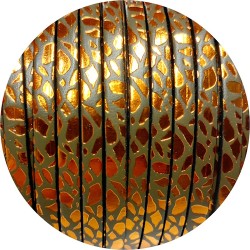 Cuir plat de 5mm avec relief orange métal sur fond kaki en vente au cm
