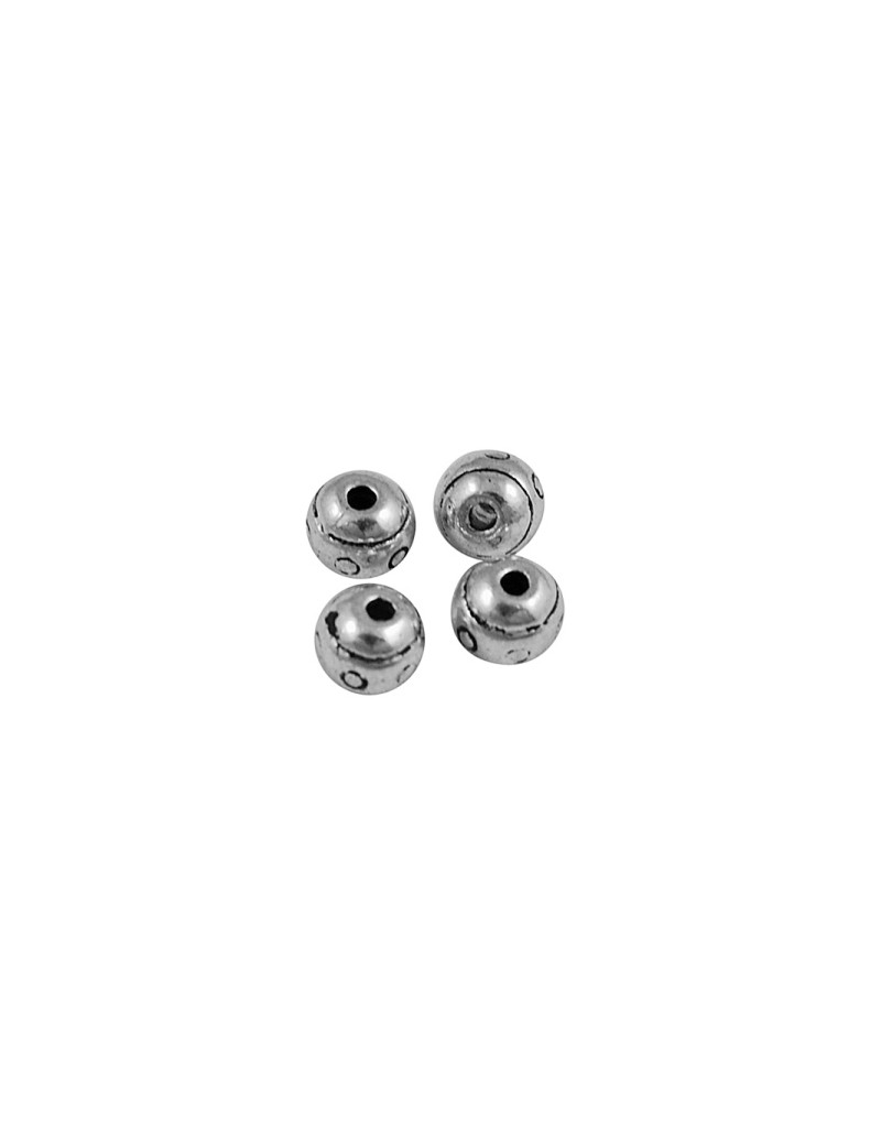 Sachet de 10 perles rondes gravees cercles couleur argent tibetain-5.5mm