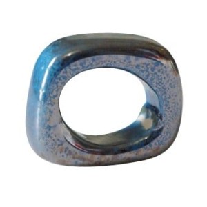 Perle intercalaire en ceramique bleue mouchetee-18mm