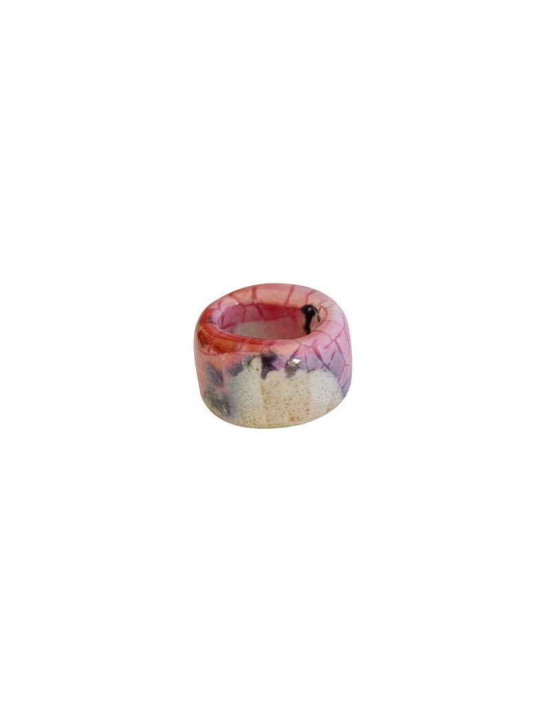 Perle tube ceramique gros trou rouge gris-terre-15mm