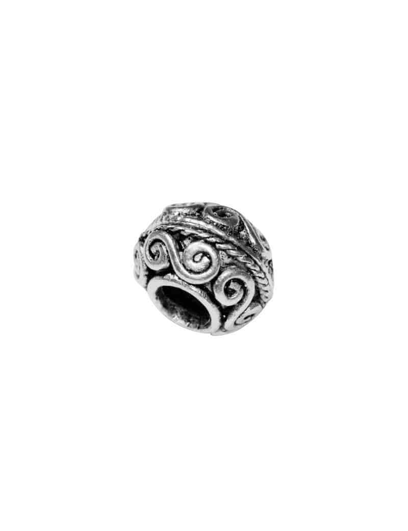 Superbe perle travaillee en metal couleur argent tibetain sans plomb et sans nickel-13mm