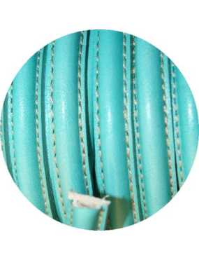 Cordon de cuir demi rond creux bleu turquoise-vente au cm