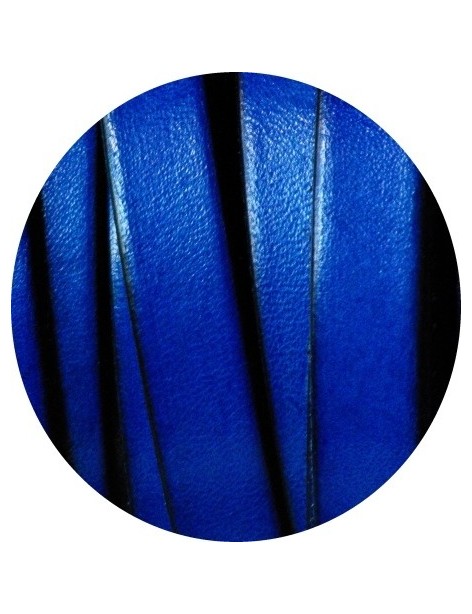 Cordon de cuir plat 10mm x 2mm bleu soutenu-vente au cm