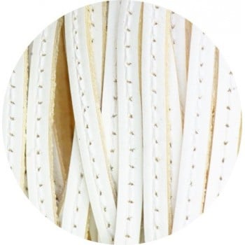 Cordon de cuir plat blanc couture blanche-vente au cm