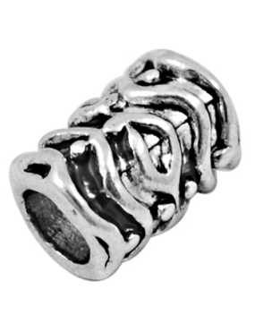 Perle tube a ondulations en metal couleur argent tibetain-10mm