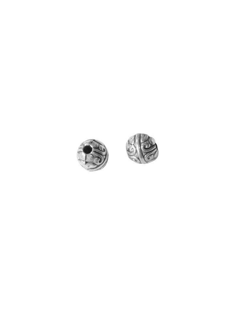 Perle ronde gravee volutes couleur argent tibetain-9mm