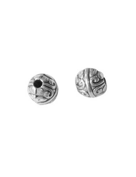 Perle ronde gravee volutes couleur argent tibetain-9mm