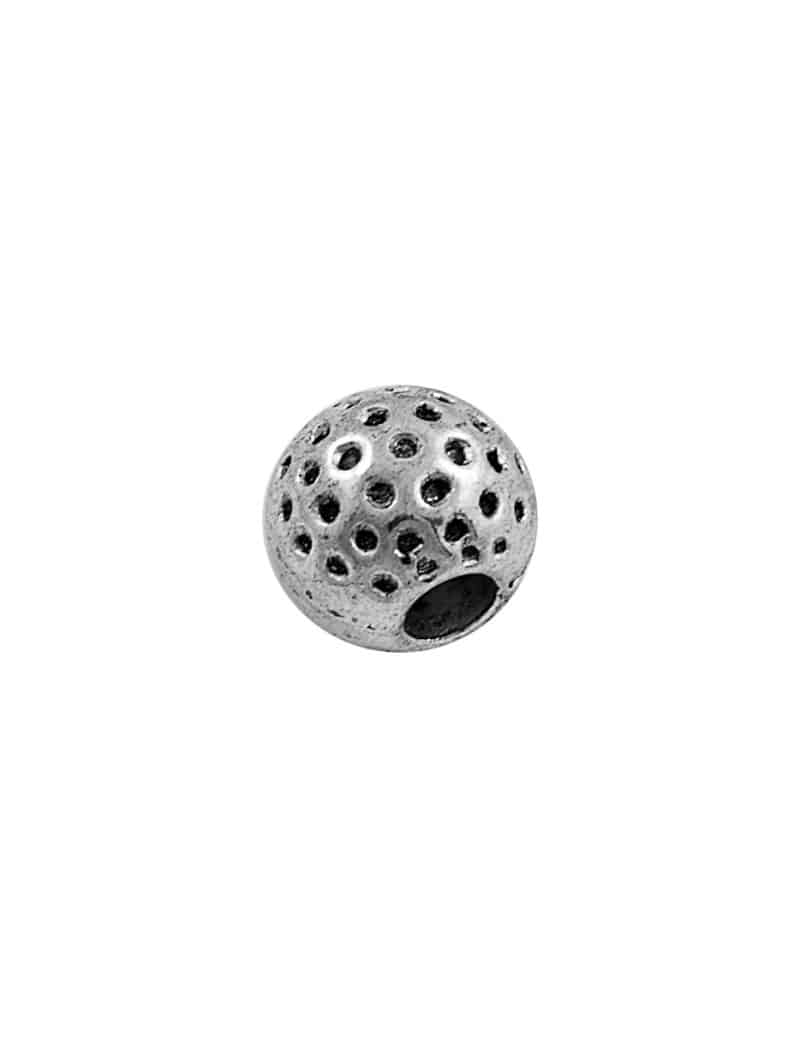 Perle metal ronde mouchetee couleur argent tibetain-10mm