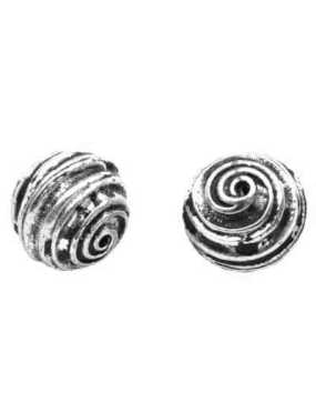 Superbe grosse perle ronde de 14mm en métal a spirale en relief