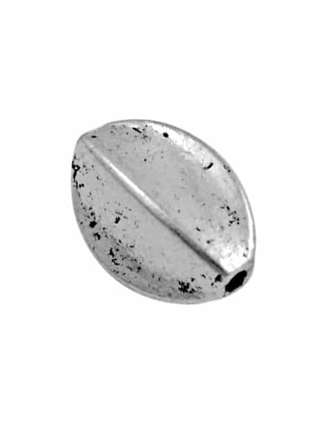 Perle ovoide lisse 4 faces en metal couleur argent tibetain-11mm