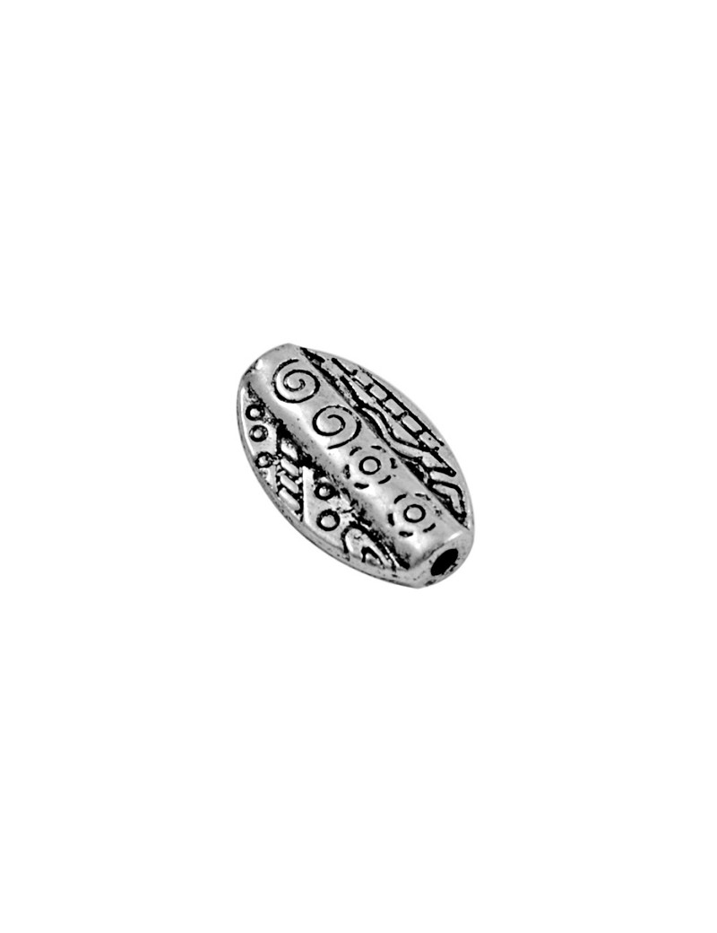Perle ovale plate tribale en metal couleur argent tibetain-13.5mm