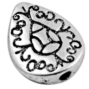 Perle metal en forme de goutte a gravures ethniques-12.5mm