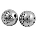 Perle ronde en partie gravee en metal couleur argent tibetain-7.5mm