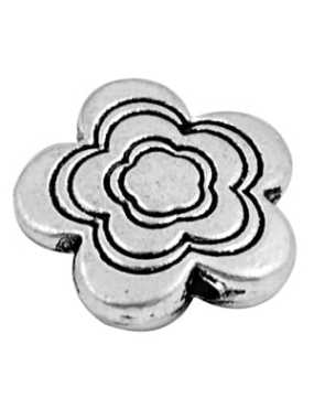 Grosse perle fleur a gravures concentriques couleur argent tibetain-14mm