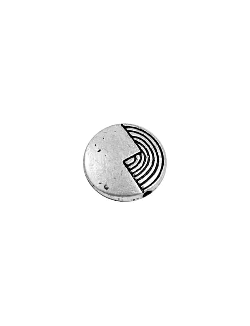Perle ronde plate tribale en metal couleur argent tibetain-11.5mm