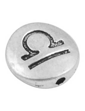 Perle en metal ronde et plate zodiaque couleur argent tibetain-Balance-11mm