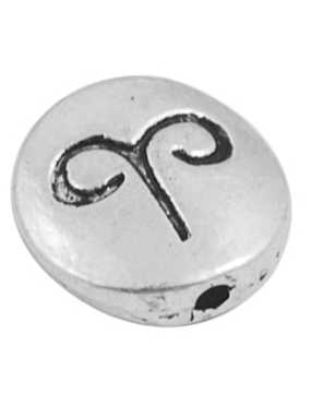 Perle en metal plate ronde zodiaque couleur argent tibet-Verseau-11mm