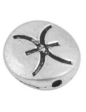 Perle metal ronde plate zodiaque couleur argent tibetain-Poissons-11mm