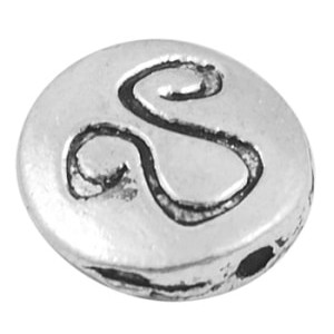 Perle en metal zodiaque ronde et plate couleur argent tibet-Lion-11mm
