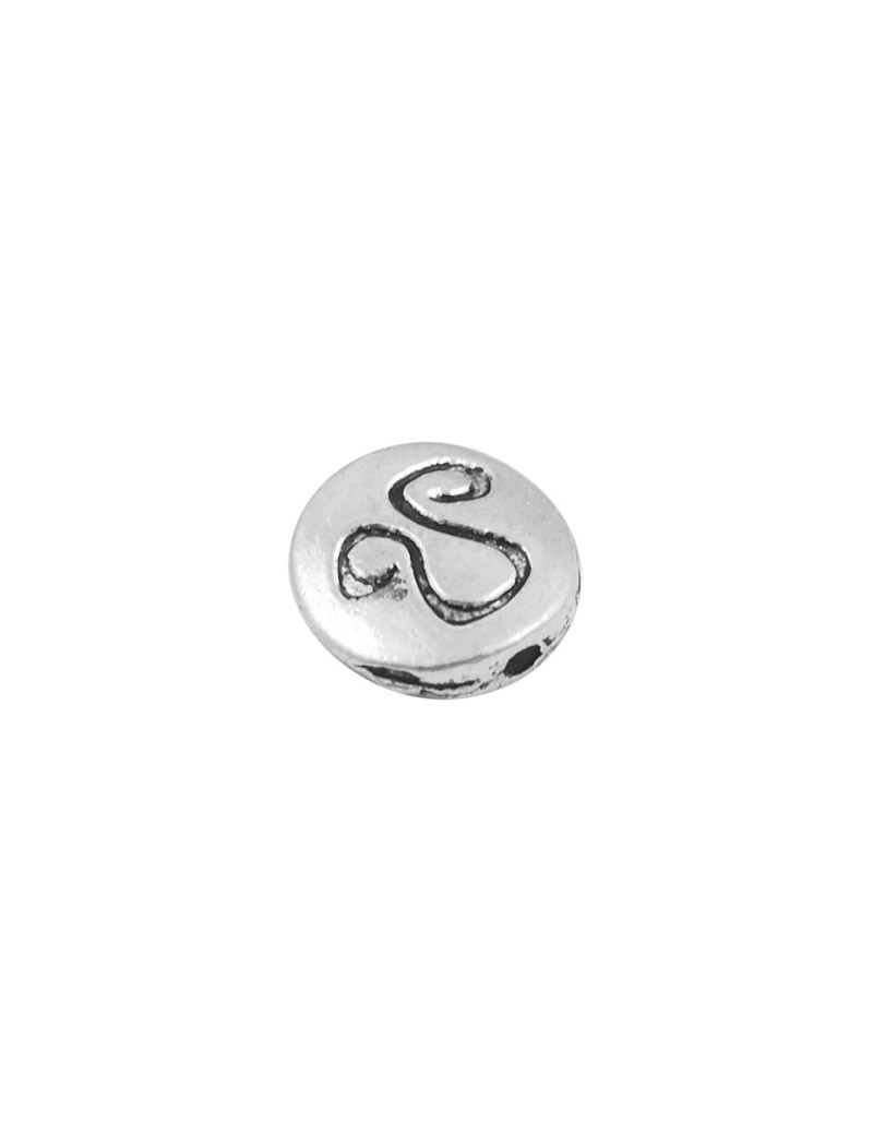 Perle en metal zodiaque ronde et plate couleur argent tibet-Lion-11mm