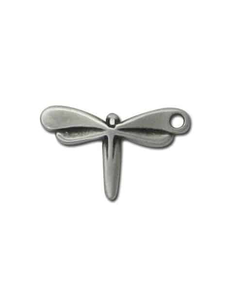 Pampille ou breloque libellule en metal plaque argent-22mm